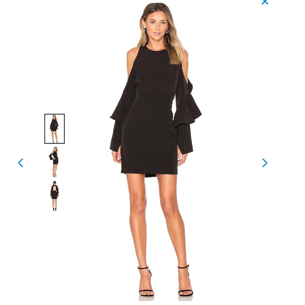 NWT Bardot REVOLVE Ophelia‎ Black Ruffle Sleeve Open Back Mini Dress US 8 M LBD